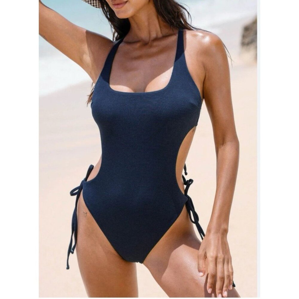 Berlook Mulit X Cross One Piece Swimsuit Navy Blue Cut out S Small NEW NWT Bag - Picture 2 of 10